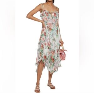 Zimmermann Bellitude Tiered Floral Print Silk Crepon Midi Dress Size 2 M NEW
